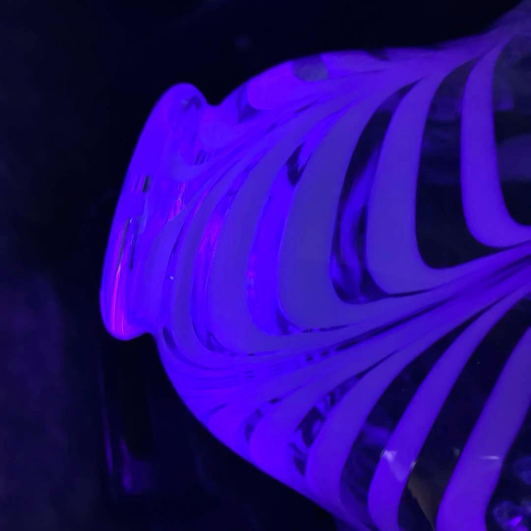 骨董 時代ガラス 希少 電笠フリル 掻き揚げ紋 水色ガラス 菓子鉢 ウラン1