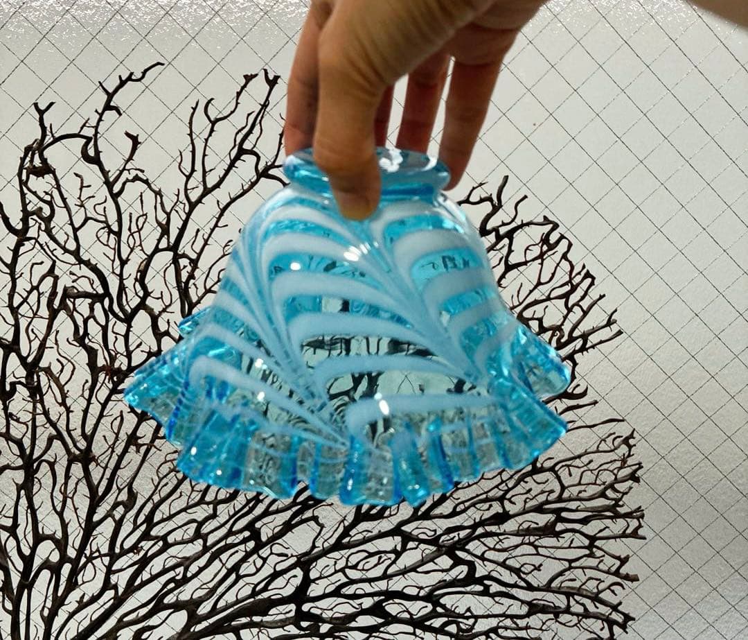 骨董 時代ガラス 超希少 金赤フチ 掻き揚げ模様 菓子器 氷鉢 ウラン