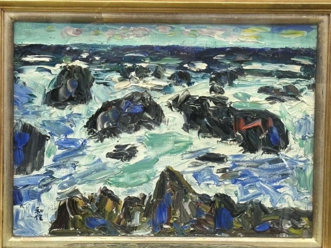 【真作】 小林和作 「海」 アトリエにて直接購入品 油絵 油彩 4号