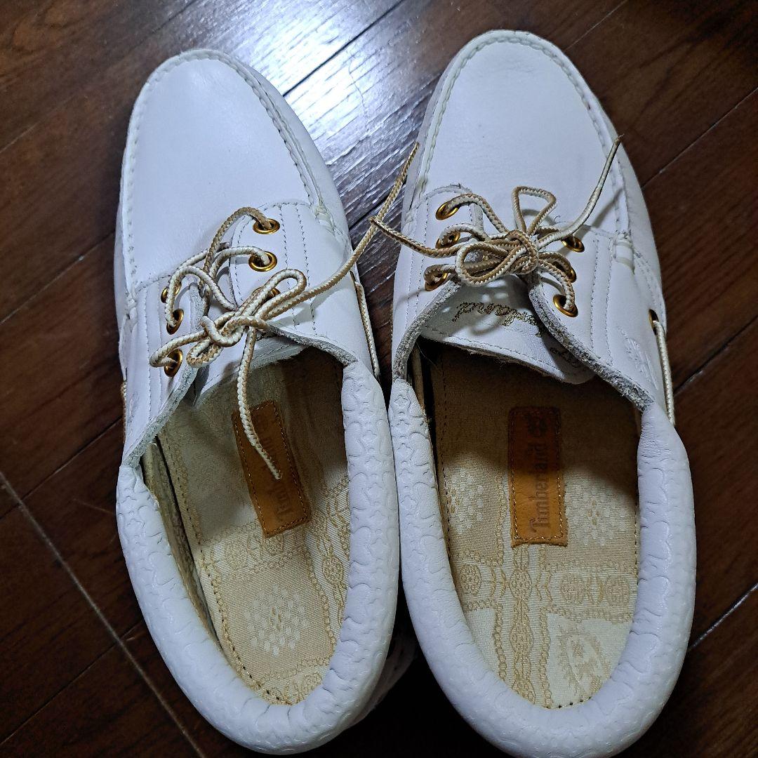 ティンバーランド、ホワイトレザー デッキシューズ