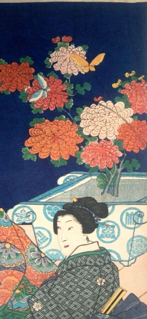 浮世絵、美人合十二月内月見月9月、葉月8月の二枚売り二枚繋がってます