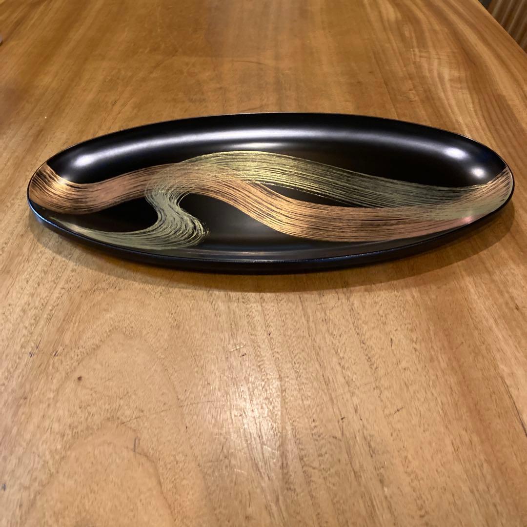 宮内庁御用達 山田平安堂 オーバルプレート 龍水 漆器 金蒔絵