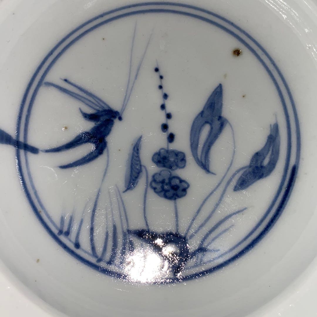 藍九谷 染付 蝶草花文 皿 江戸初期