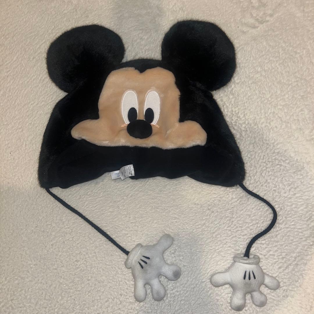 ミッキーマウス フリース帽子 耳付き - メルカリ