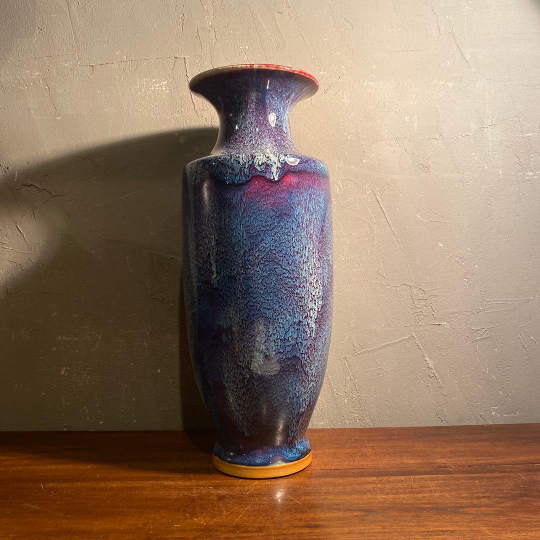 中国 釣窯 辰砂釉 飾り壺 オブジェ 美術品 骨董品 インテリア 花瓶