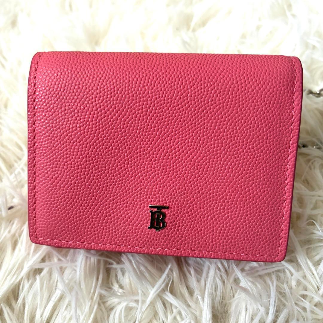 【未使用級】バーバリー 現行TBロゴ チェーンウォレット 可 ミニ財布 レザー