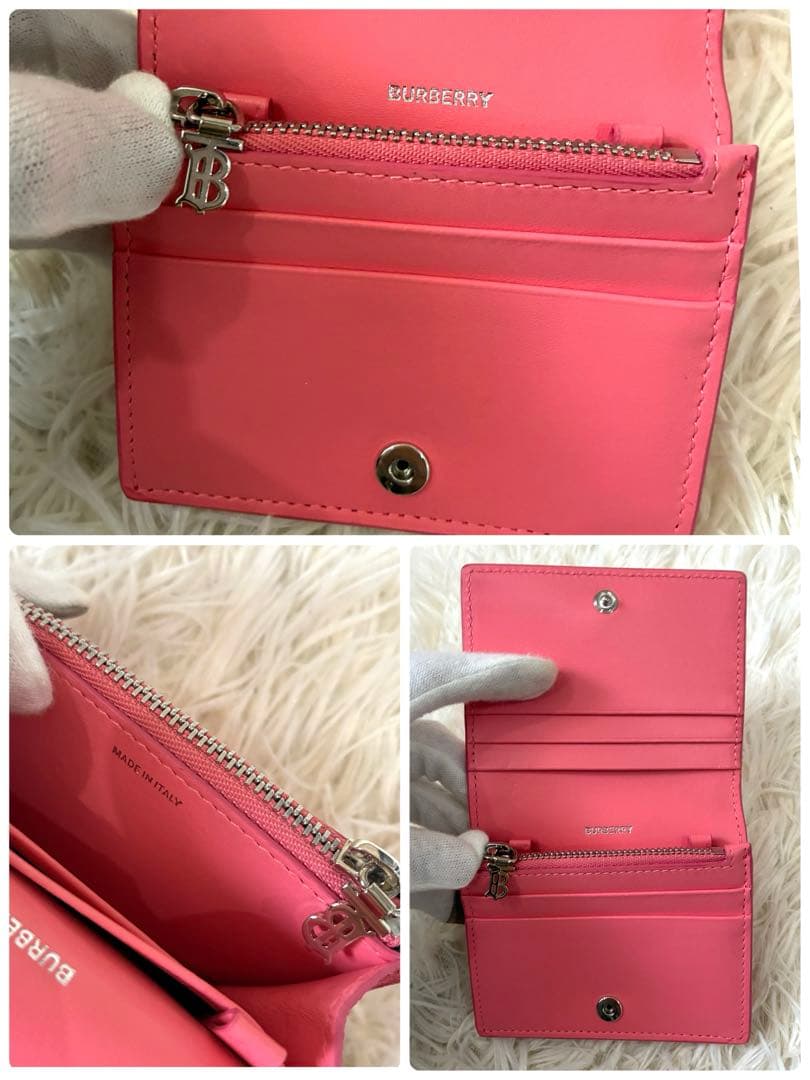 【未使用級】バーバリー 現行TBロゴ チェーンウォレット 可 ミニ財布 レザー