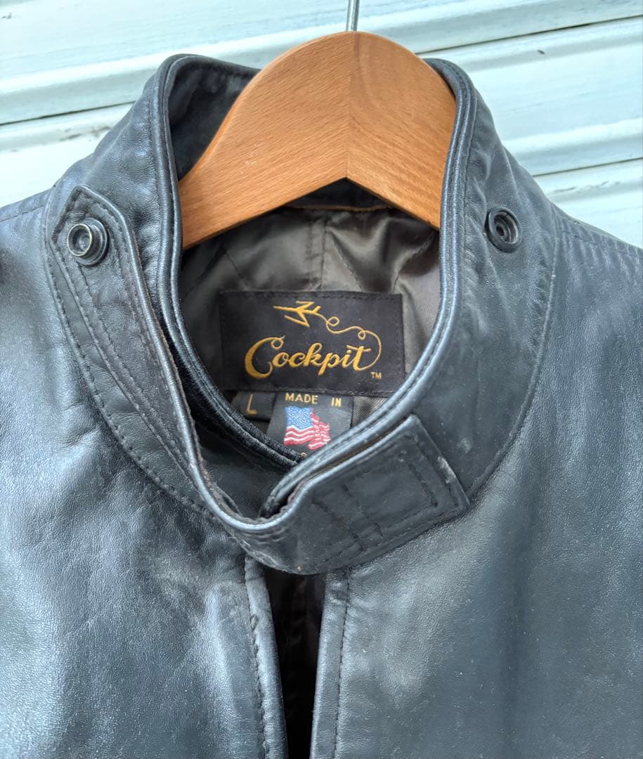 Cockpit ブラックレザー シングルライダースジャケット L 訳あり