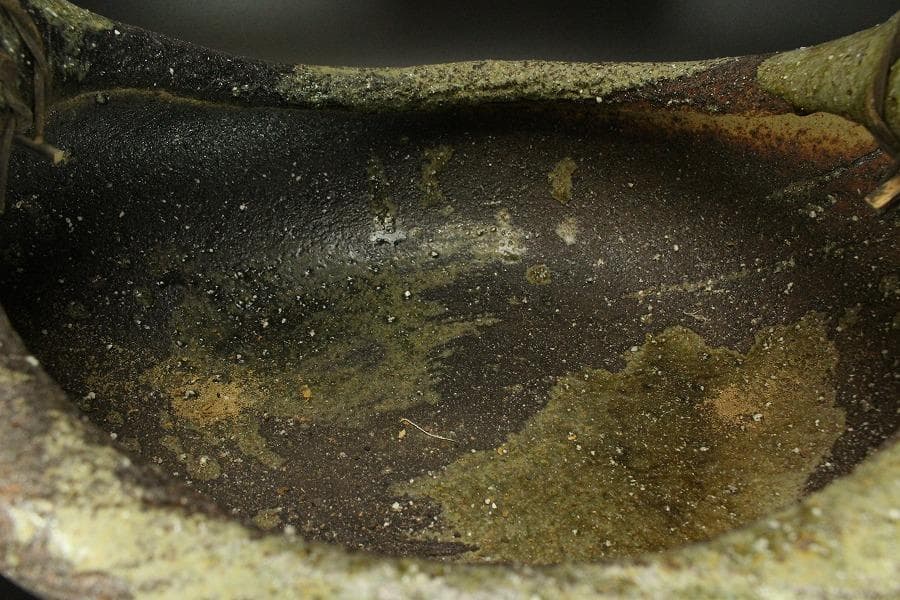 陶器 信楽 舟形 自然木 手付き 盛鉢 43.5cmx31.5cm(A342)