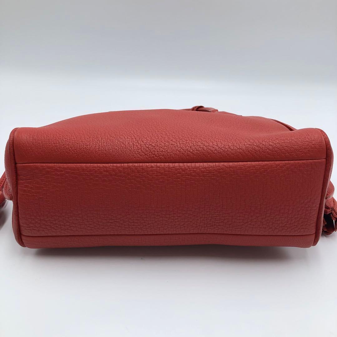美品 ロンシャン ペネロペ シボ革 ハンドバッグ レザー 濃いオレンジ系