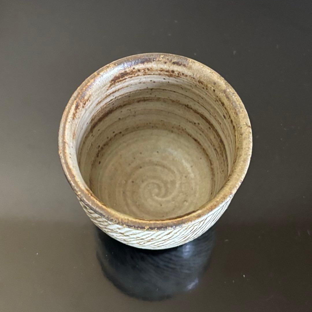 人間国宝 島岡達三 益子焼 象嵌湯呑 共箱 陶歴付 茶器 湯呑み 1