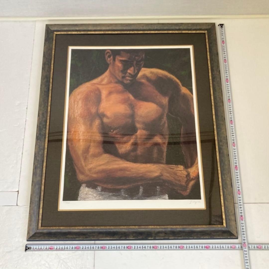 福山小夜 「高倉健の世界」版画 黄金の服 シルクスクリーン 大型 額装