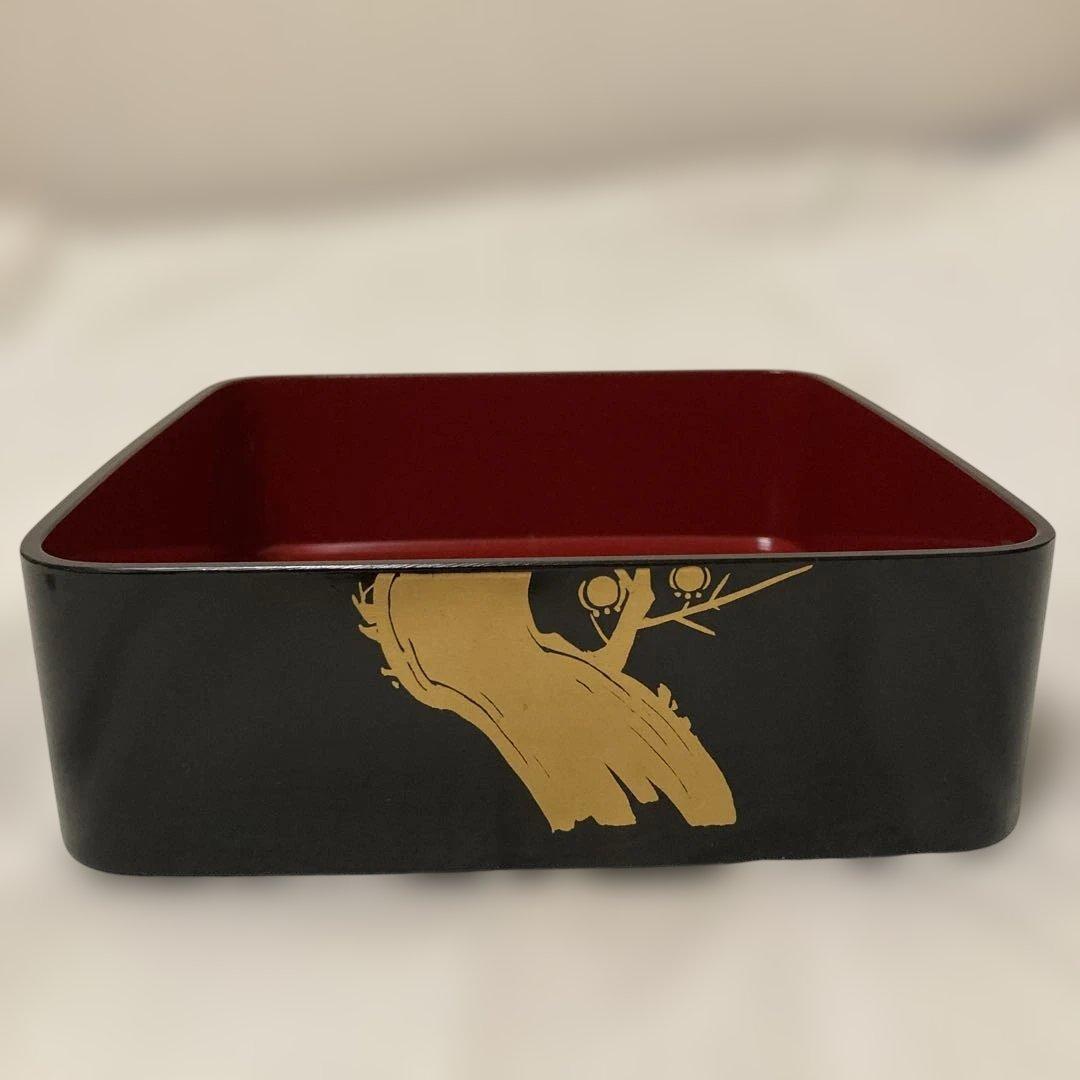 輪島塗 角丸五段重 蓋二枚 黒内朱 木製