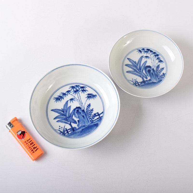 伊万里焼 古伊万里 染付 竹花文 鉢 一対 C 7603｜伊万里焼 古