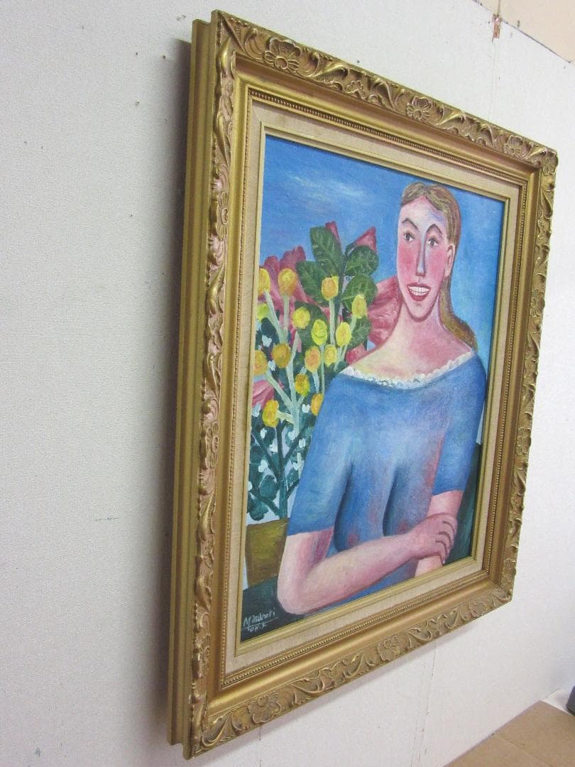 若い女性像・額装済み　キャンバスに油彩画（F10号53×45.5cm）人物画