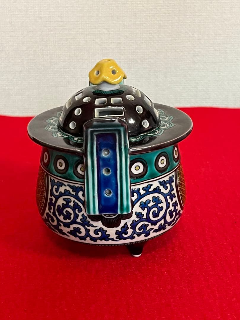 人間国宝 初代 徳田八十吉造 青手 三つ足 香炉 管理T296 共箱付き