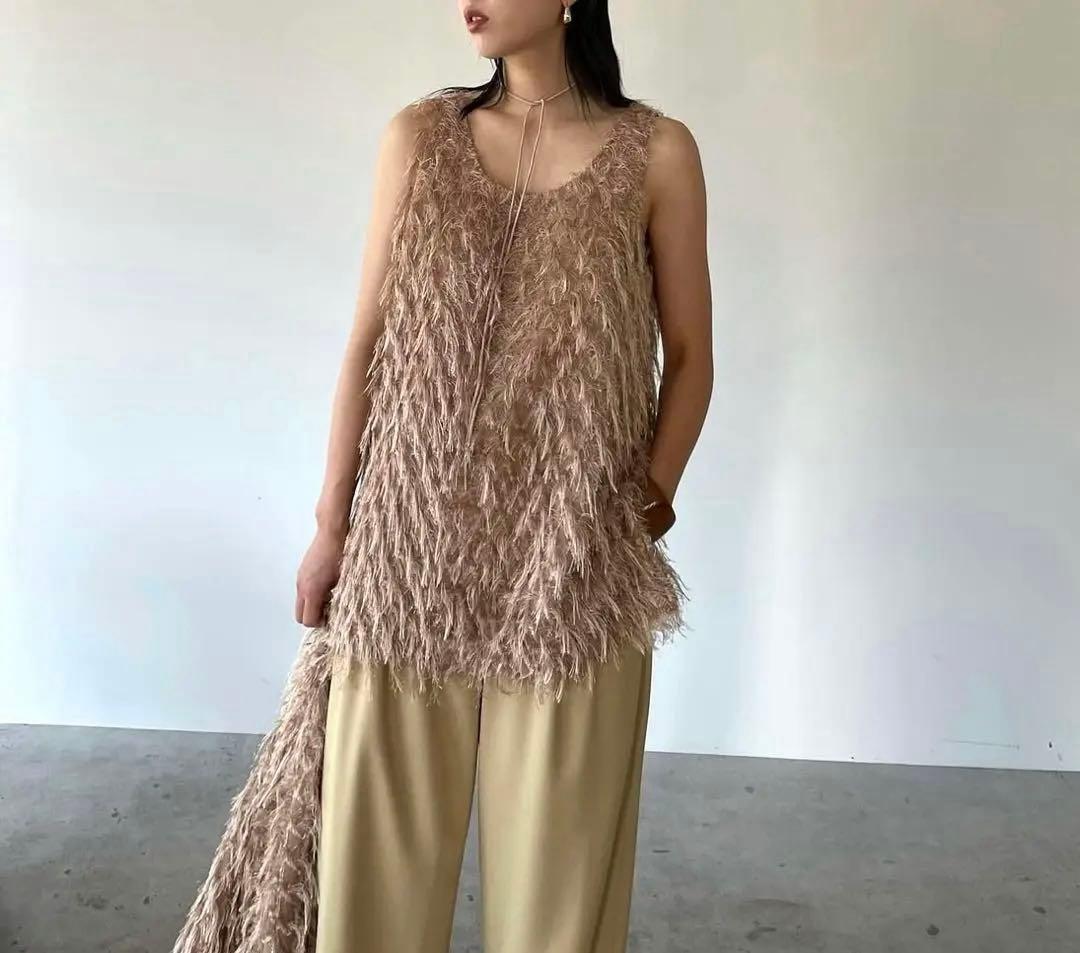 トップス CLANE / W FACE CROSS FRINGE TOPS