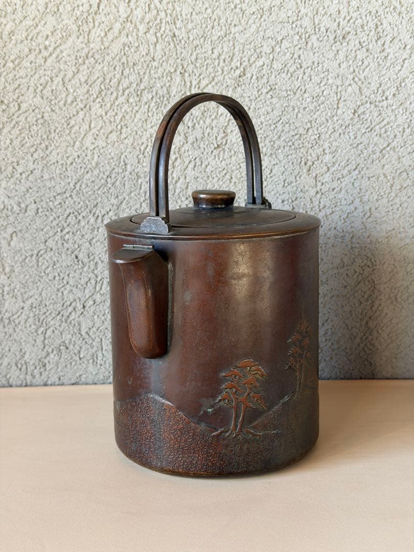 松の絵 金正堂 古銅 水注 やかん 茶道具 時代物 重さ約477g