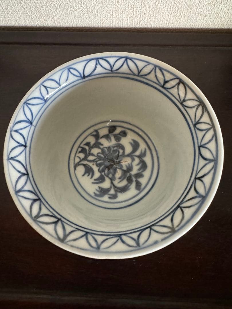 中国骨董 元朝 染付馬上杯 鳳凰瑞雲文(N-22)