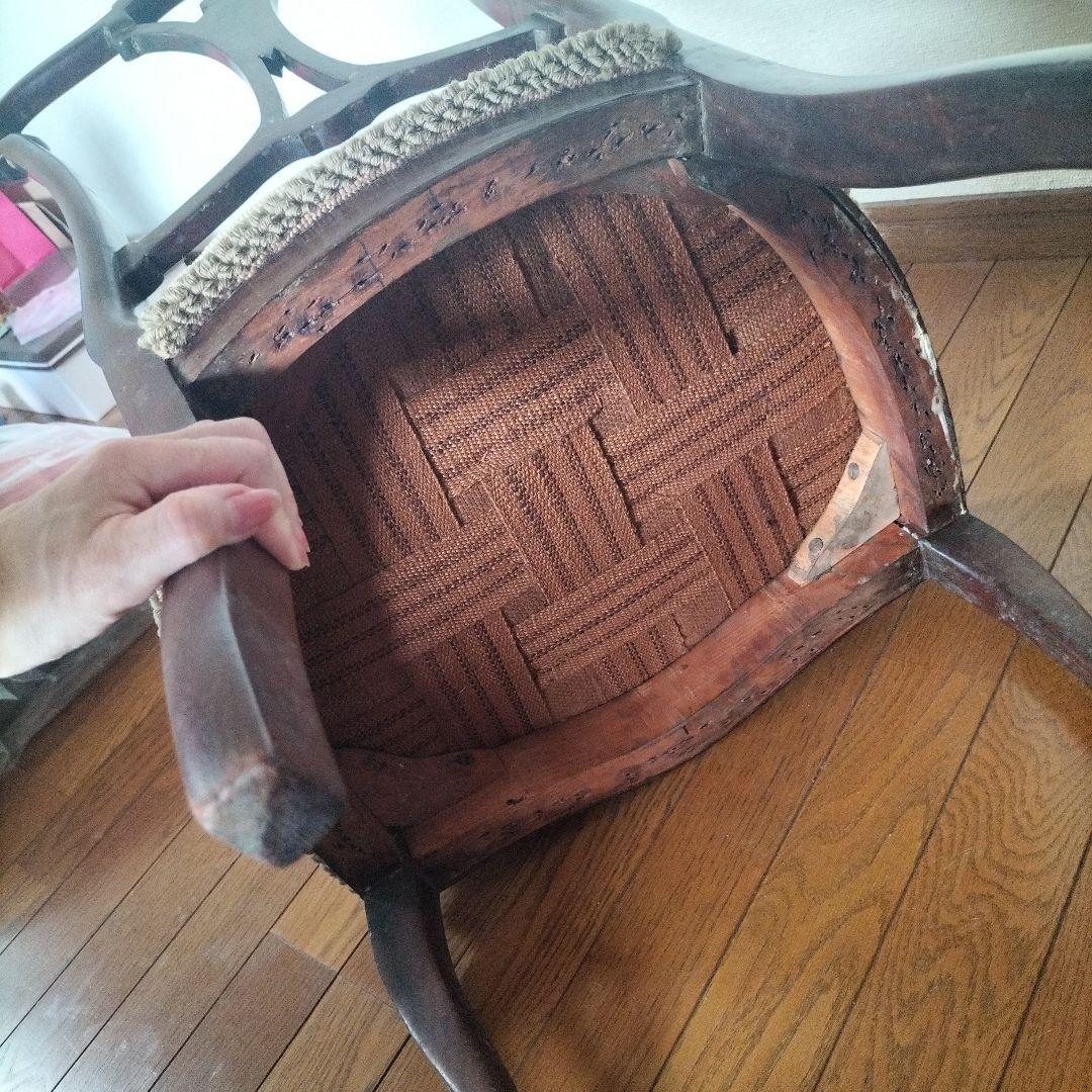 時間限定値下①木製 刺繍 椅子 アンティーク プチポワン チェア