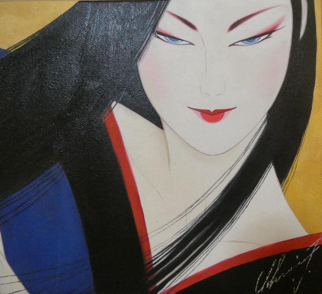 美人像　油絵　鶴田一郎　人物画　F6　額付き　手描き　肉筆