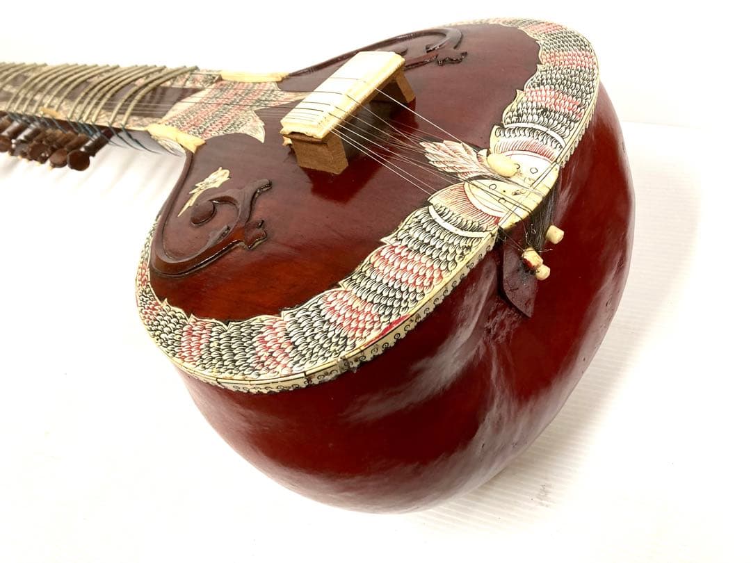 インド民族楽器◆シタール 全長124cm ピック／ハードケース付き 希少