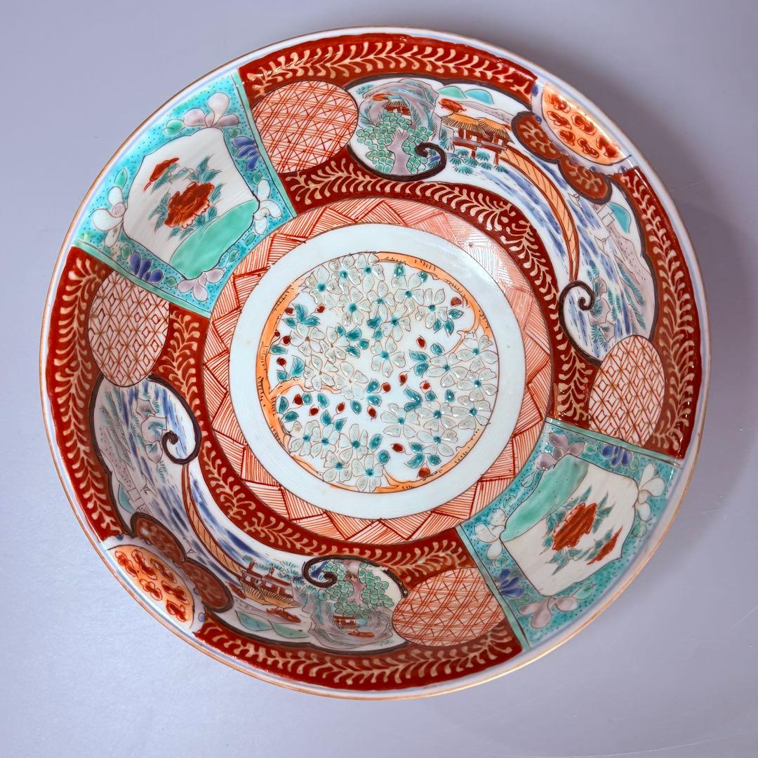 幕末～明治期 豪商所蔵品 赤絵丸紋大丼 二点揃い コウモリ文 名品 古