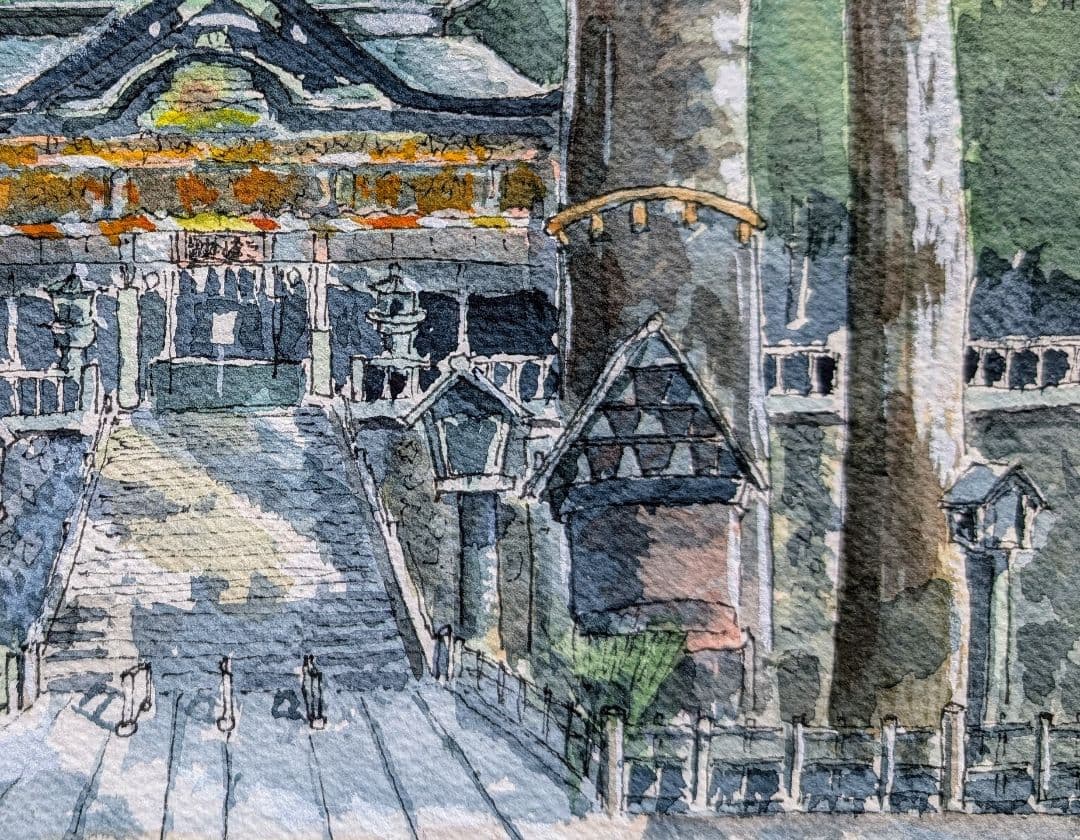 ちーぽさま仕様 水彩画 風景画 原画《パワースポット 三峯神社》