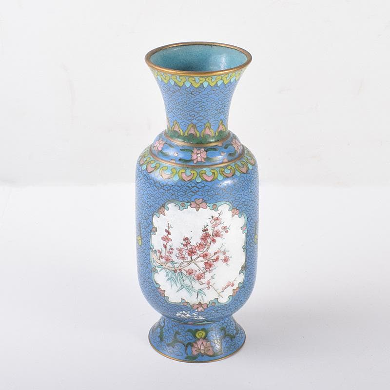 中国 古七宝琺瑯彩 花山水文瓶 D R4101