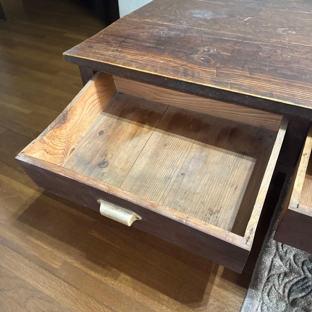 昭和レトロ 木製座卓 ダークブラウン 引き出し2つ 昭和レトロ