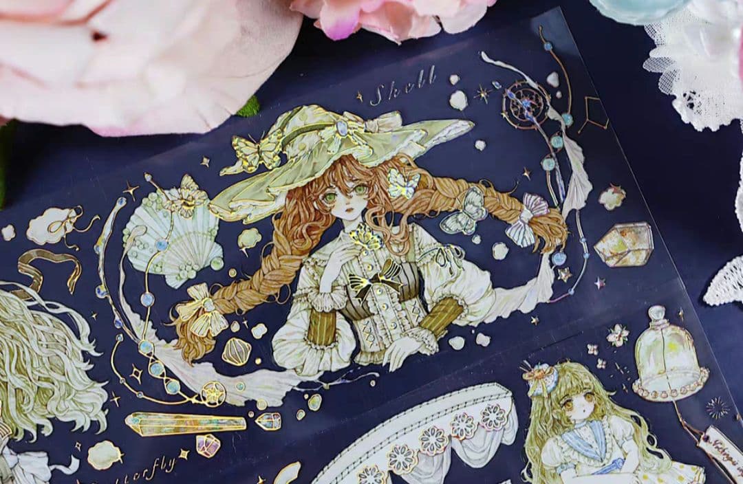 巻売 523☆ 海外 マスキングテープ マステ PET 装飾 人物 金ホロ+水晶