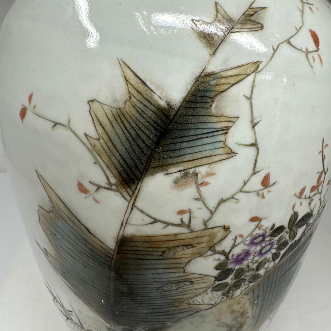 中国清時代 粉彩花鳥図花瓶 高さ35㎝ 東Y7-0421②トヒコ