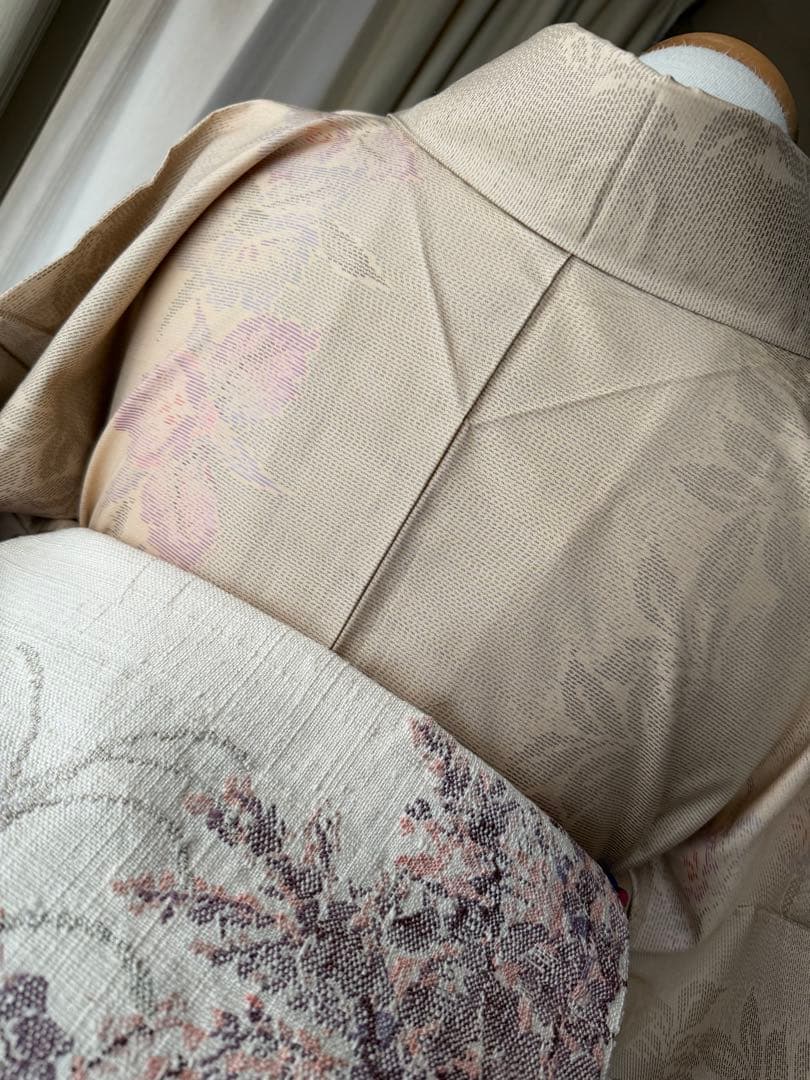 memeko様専用 正絹 白大島紬小紋 ベージュ×グレー×パープル 横双 単品