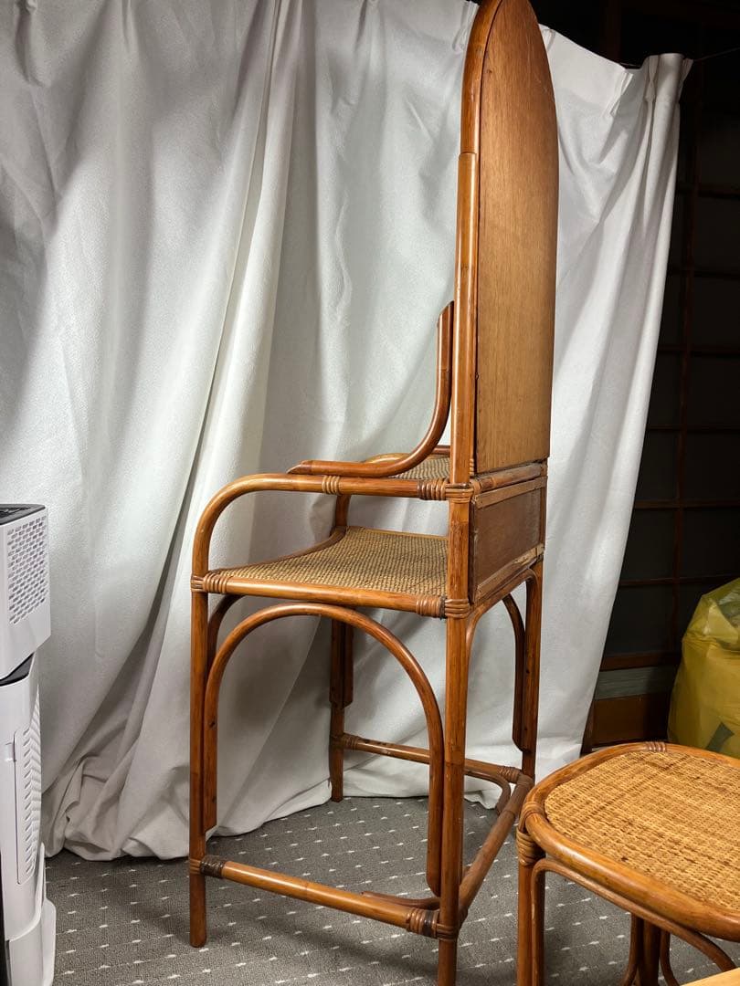即購入不可 昭和レトロ×天然素材 籐製ミラー付きドレッサー＆スツール