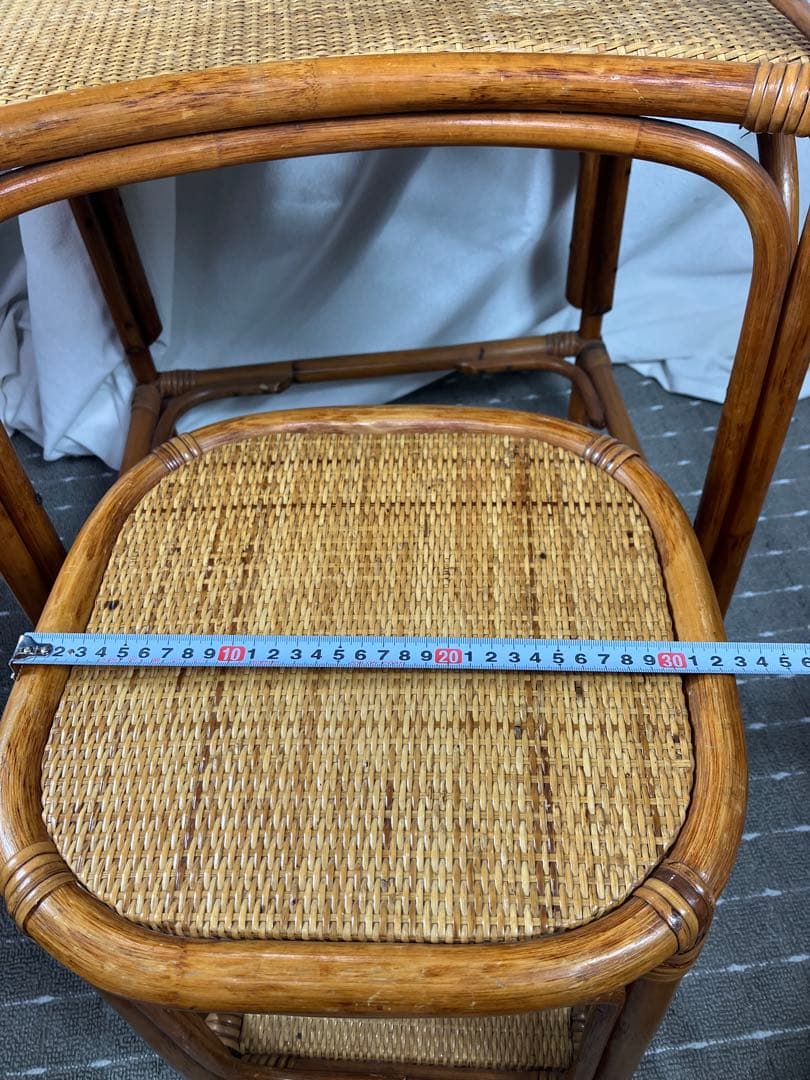 即購入不可 昭和レトロ×天然素材 籐製ミラー付きドレッサー＆スツール