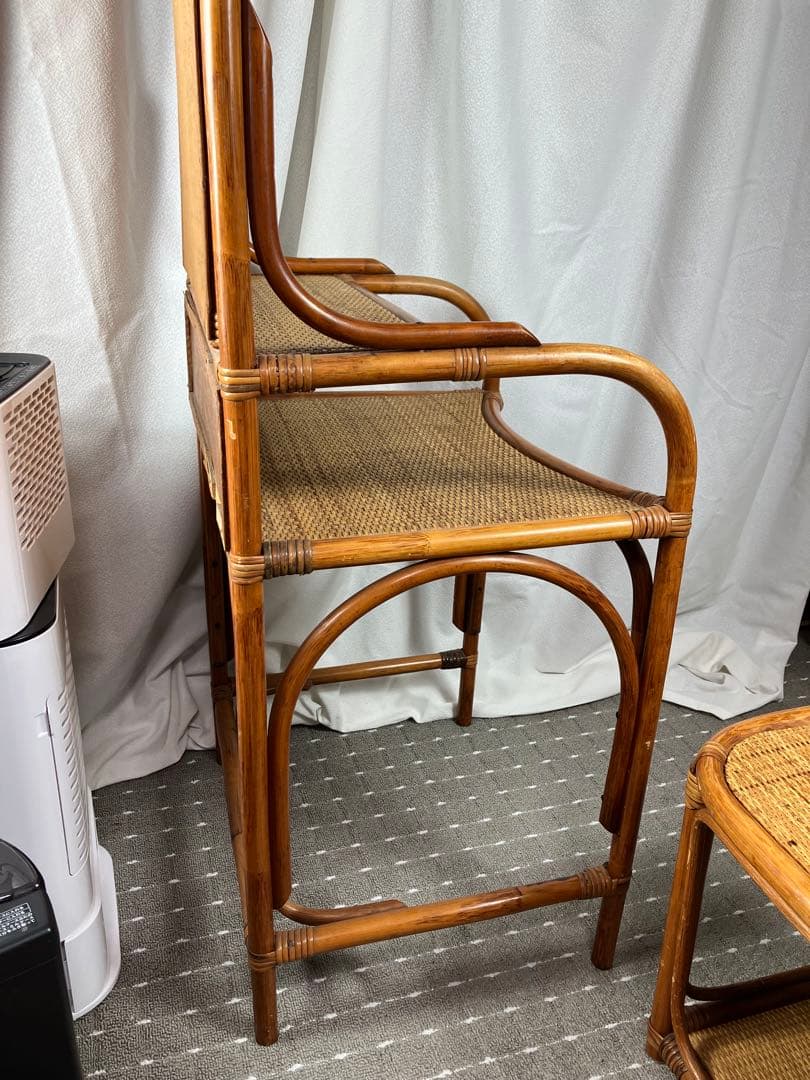 即購入不可 昭和レトロ×天然素材 籐製ミラー付きドレッサー＆スツール