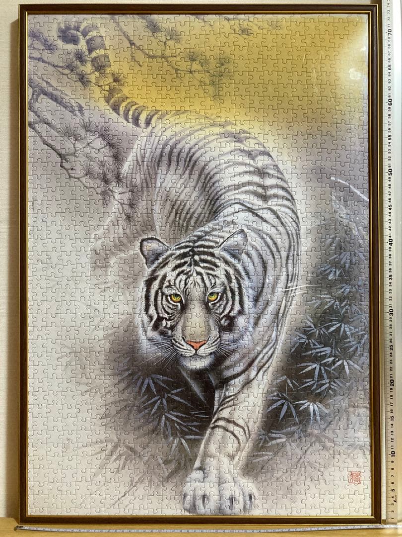 千P⑤松竹林の虎 ジグソーパズル 金色アルミ額74×51㎝ パネル完成