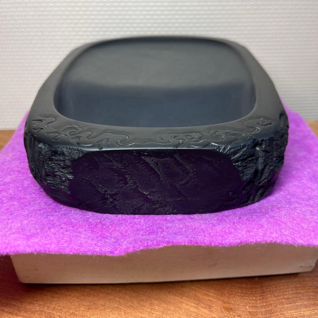 ⭕️雨端硯 名工 12代 雨宮弥兵衛 縁に昇雲を彫刻 程度良い 大型自然硯