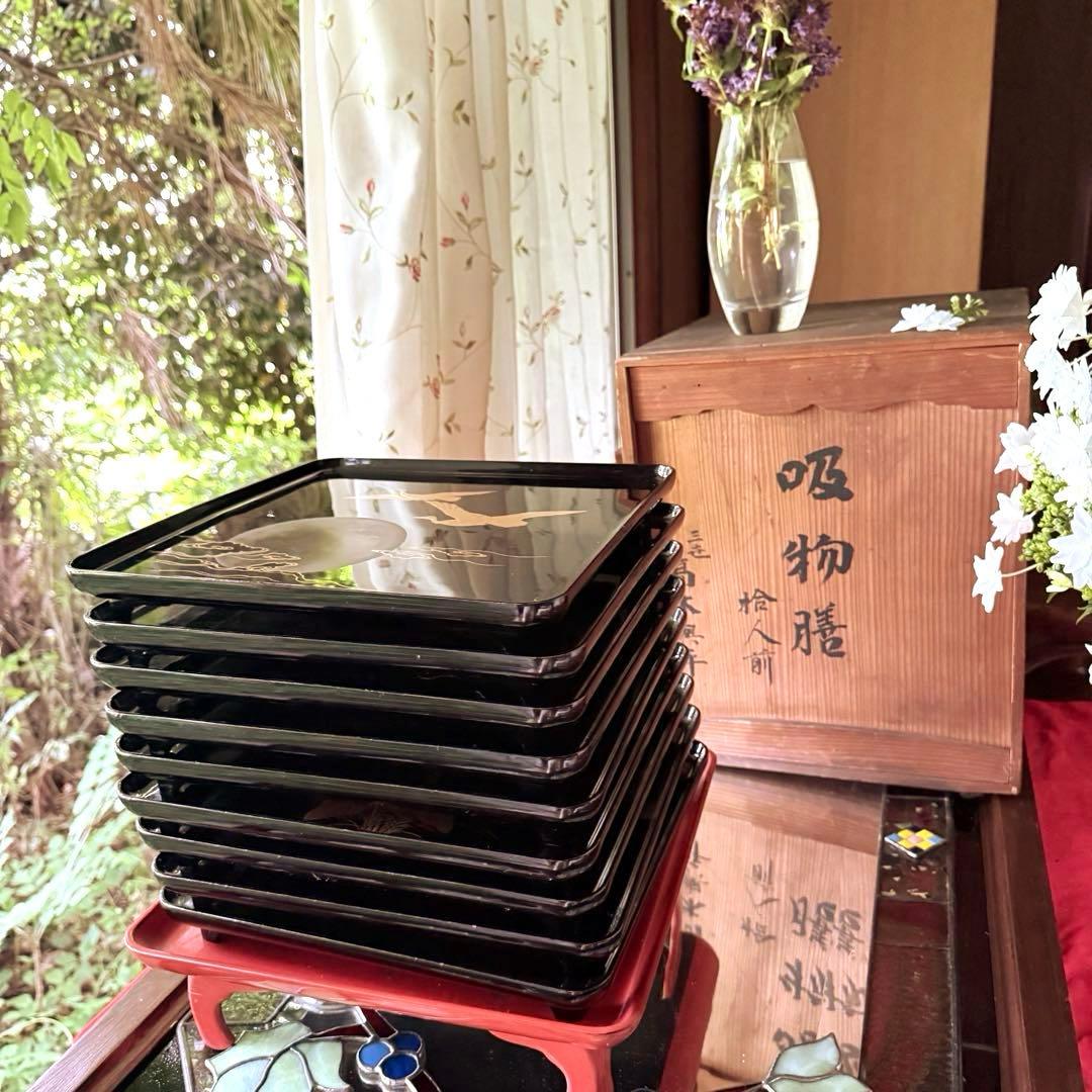 2200様感謝‼️秋の風雅‼️JAPAN 研出蒔絵 『銀月』絵替八寸膳十客木箱