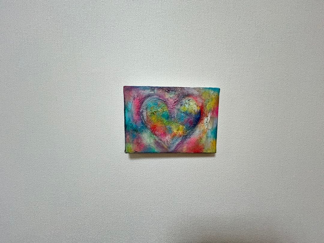 ハートの絵、油絵、原画、インテリア、油彩画、絵画、カラフル、現代アート