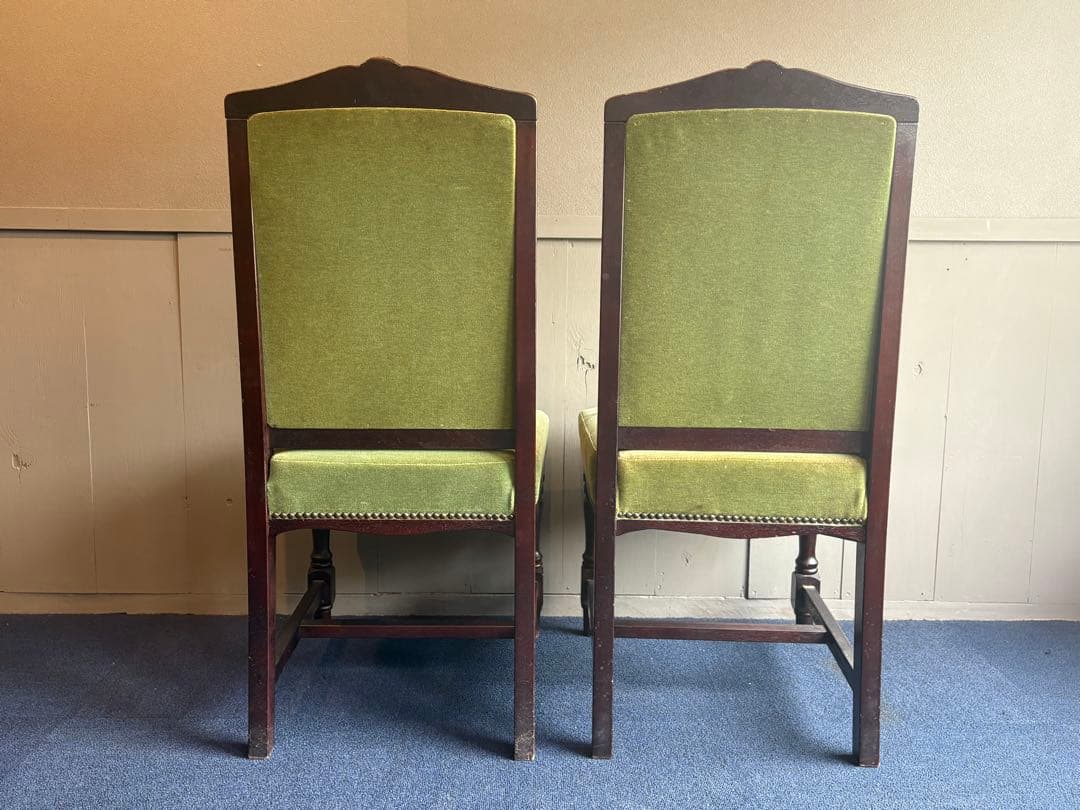 緑色ファブリックの西洋椅子 2脚セット チェア② アンティークの通販は