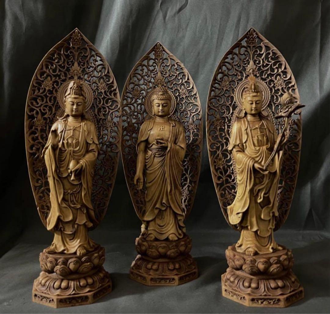 n*i様 総柘植材 仏教工芸品 時代彫刻 一刀彫 極上彫 木彫仏像 阿弥陀