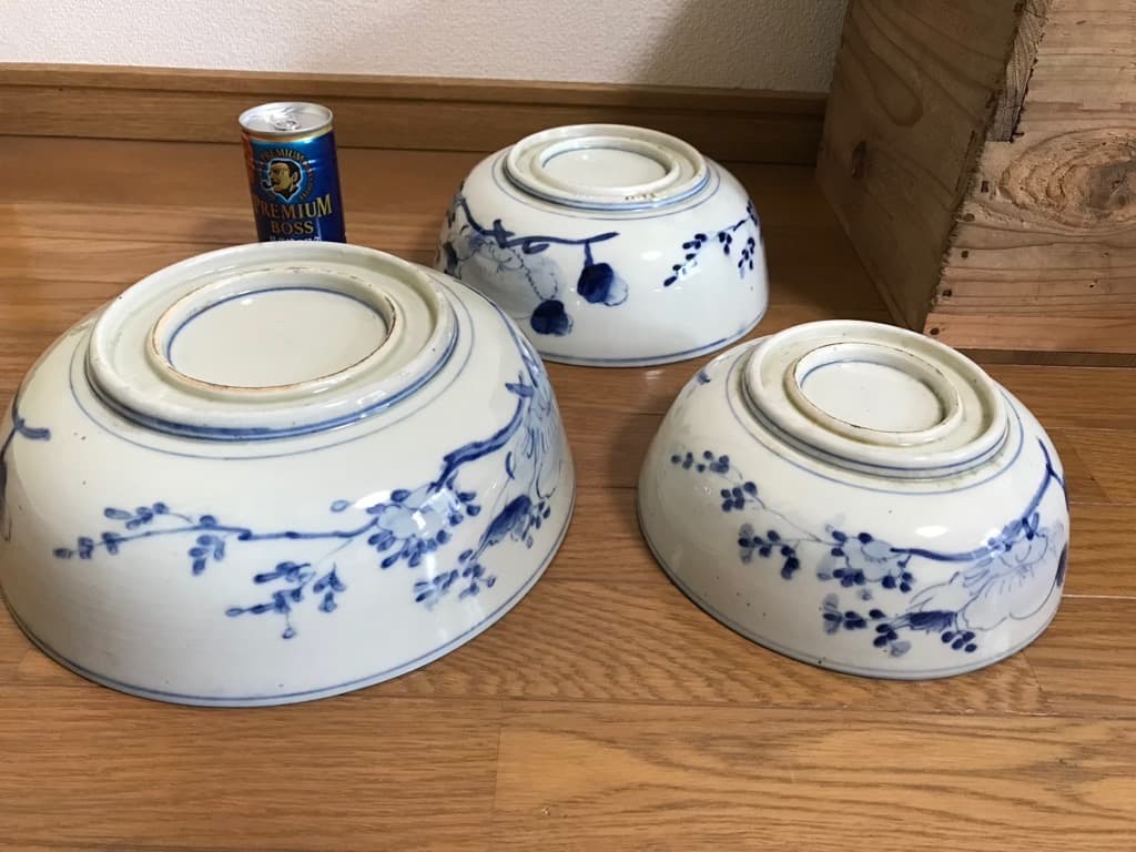 古伊万里 染錦 二重高台 三つ丼 鉢 飾り鉢 D132 古伊万里