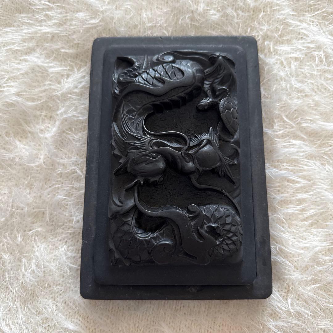 龍 亀 硯 書道 彫刻硯 蓋付 硯石 中国美術 筆 古美術 - メルカリ