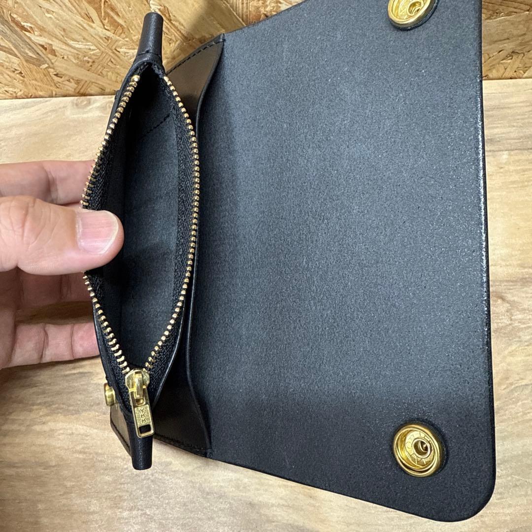 160 ミドル トラッカーウォレット スリム 2層 姫路レザー オイルレザー 黒