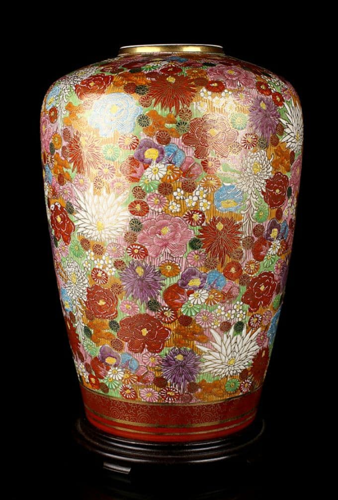 薩摩焼き 色絵金彩 丸十 大花瓶 高33cm - メルカリ