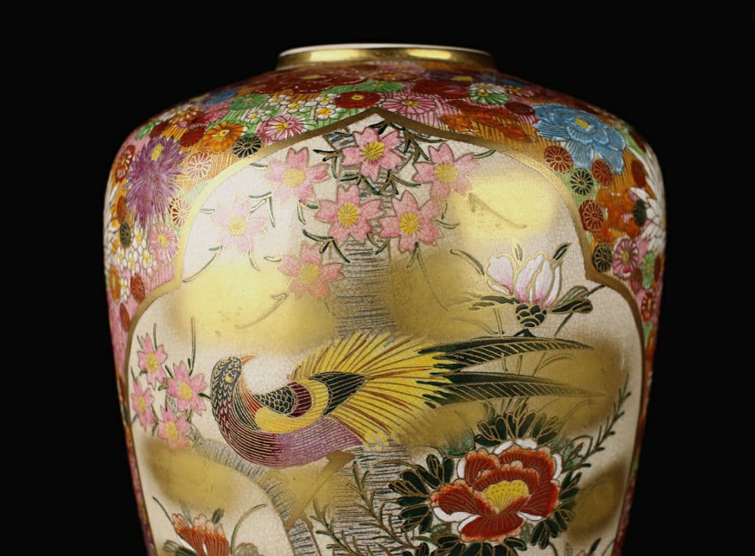 薩摩焼き 色絵金彩 丸十 大花瓶 高33cm - メルカリ