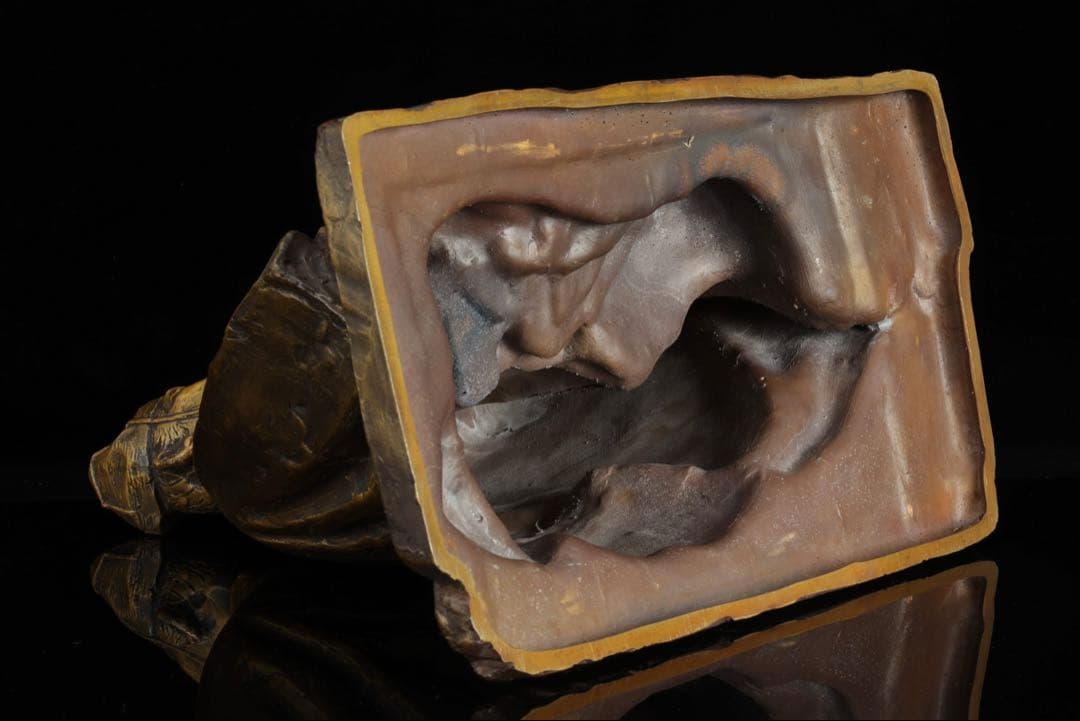 彫刻家【北村西望】ブロンズ像「威風堂々」鎌倉武士 34.5cm 銅製 共箱 栞付