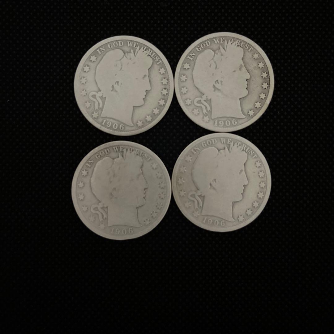 ○1906年4枚○ アメリカ バーバーハーフダラー 銀貨
