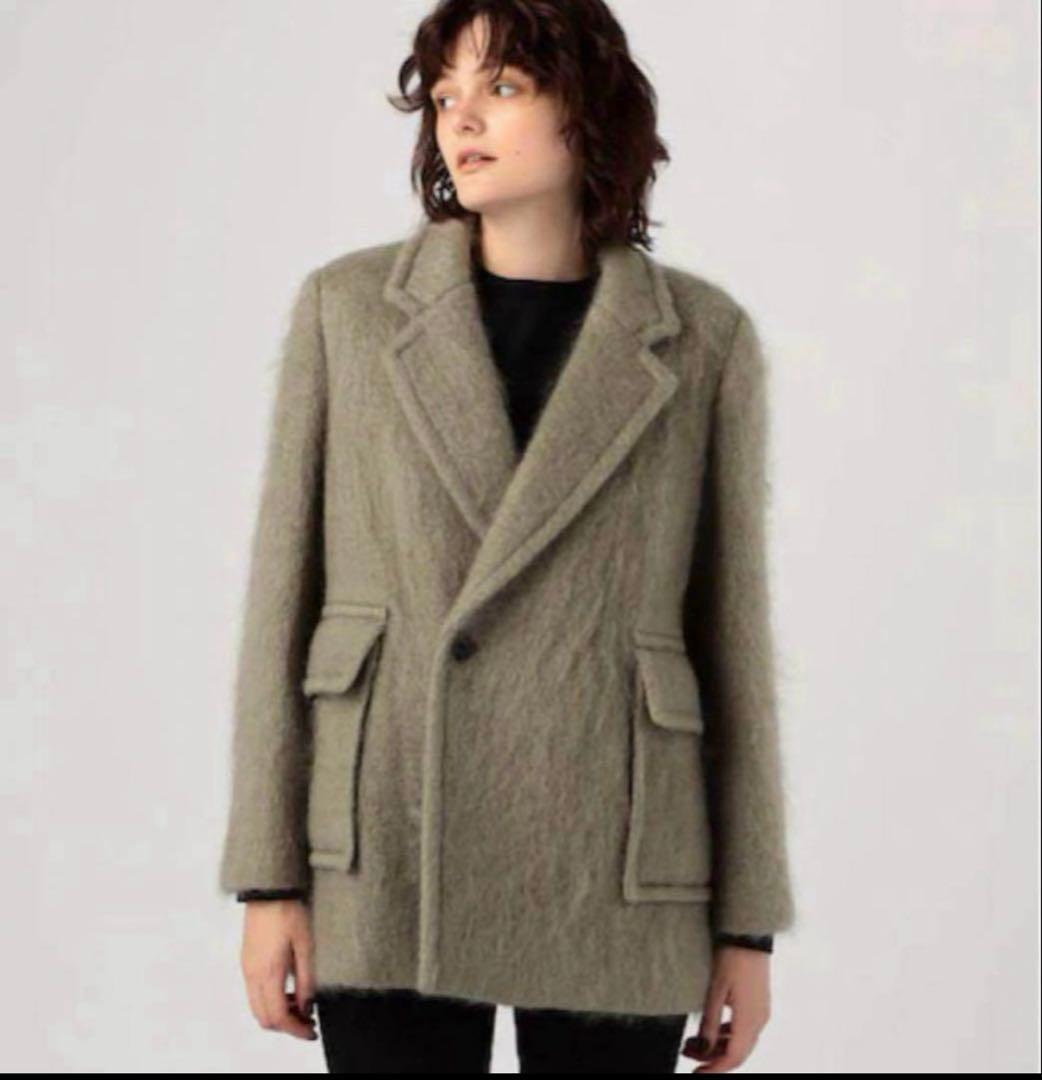 hyke ウールモヘアコート khaki mohair wool